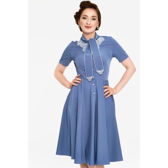 Voodoo Vixen Dresses & Skirts - Voodoo Vixen Bluebelle Embroidered Swing Dress